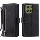 For Motorola Moto G15 Nine Card Zipper Bag Leather Phone Case with Lanyard(Black) - 1