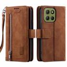 For Motorola Moto G15 Nine Card Zipper Bag Leather Phone Case with Lanyard(Brown) - 1