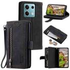 For Motorola Edge 60 Fusion Nine Card Zipper Bag Leather Phone Case with Lanyard(Black) - 1