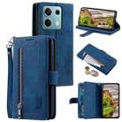 For Motorola Edge 60 Fusion Nine Card Zipper Bag Leather Phone Case with Lanyard(Blue) - 1