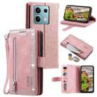 For Motorola Edge 60 Fusion Nine Card Zipper Bag Leather Phone Case with Lanyard(Pink) - 1