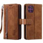 For Motorola Edge 60 Pro Nine Card Zipper Bag Leather Phone Case with Lanyard(Brown) - 1
