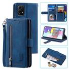 For Honor 200 Lite Nine Card Zipper Bag Leather Phone Case with Lanyard(Blue) - 1