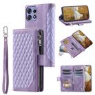 For Motorola Edge 50 Pro Grid Texture Zipper Leather Phone Case with Lanyard(Purple) - 1