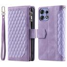 For Motorola Edge 50 Pro Grid Texture Zipper Leather Phone Case with Lanyard(Purple) - 2