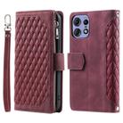 For Motorola Edge 50 Pro Grid Texture Zipper Leather Phone Case with Lanyard(Wine Red) - 2