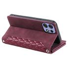 For Motorola Edge 50 Pro Grid Texture Zipper Leather Phone Case with Lanyard(Wine Red) - 3