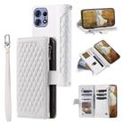 For Motorola Edge 50 Pro Grid Texture Zipper Leather Phone Case with Lanyard(White) - 1