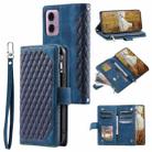 For Motorola Moto E14 Grid Texture Zipper Leather Phone Case with Lanyard(Blue) - 1