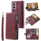 For Motorola Moto E14 Grid Texture Zipper Leather Phone Case with Lanyard(Wine Red) - 1