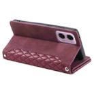 For Motorola Moto E14 Grid Texture Zipper Leather Phone Case with Lanyard(Wine Red) - 3