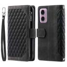 For Motorola Moto E14 Grid Texture Zipper Leather Phone Case with Lanyard(Black) - 2
