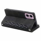 For Motorola Moto E14 Grid Texture Zipper Leather Phone Case with Lanyard(Black) - 3