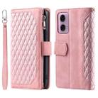 For Motorola Moto E14 Grid Texture Zipper Leather Phone Case with Lanyard(Rose Gold) - 2