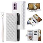 For Motorola Moto E14 Grid Texture Zipper Leather Phone Case with Lanyard(White) - 1