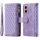 For Motorola Moto G85 Grid Texture Zipper Leather Phone Case with Lanyard(Purple) - 2