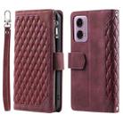 For Motorola Moto G85 Grid Texture Zipper Leather Phone Case with Lanyard(Wine Red) - 2