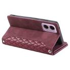 For Motorola Moto G85 Grid Texture Zipper Leather Phone Case with Lanyard(Wine Red) - 3