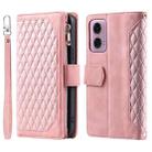 For Motorola Moto G85 Grid Texture Zipper Leather Phone Case with Lanyard(Rose Gold) - 2