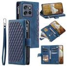 For Motorola Edge 50 Neo Grid Texture Zipper Leather Phone Case with Lanyard(Blue) - 1