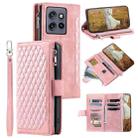 For Motorola Edge 50 Neo Grid Texture Zipper Leather Phone Case with Lanyard(Rose Gold) - 1