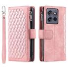 For Motorola Edge 50 Neo Grid Texture Zipper Leather Phone Case with Lanyard(Rose Gold) - 2