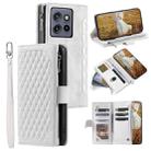 For Motorola Edge 50 Neo Grid Texture Zipper Leather Phone Case with Lanyard(White) - 1