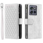 For Motorola Edge 50 Neo Grid Texture Zipper Leather Phone Case with Lanyard(White) - 2