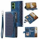 For Motorola Moto G35 Grid Texture Zipper Leather Phone Case with Lanyard(Blue) - 1