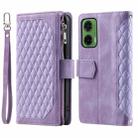 For Motorola Moto G35 Grid Texture Zipper Leather Phone Case with Lanyard(Purple) - 2