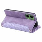 For Motorola Moto G35 Grid Texture Zipper Leather Phone Case with Lanyard(Purple) - 3