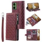 For Motorola Moto G35 Grid Texture Zipper Leather Phone Case with Lanyard(Wine Red) - 1