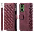 For Motorola Moto G35 Grid Texture Zipper Leather Phone Case with Lanyard(Wine Red) - 2