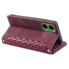 For Motorola Moto G35 Grid Texture Zipper Leather Phone Case with Lanyard(Wine Red) - 3