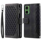 For Motorola Moto G35 Grid Texture Zipper Leather Phone Case with Lanyard(Black) - 2