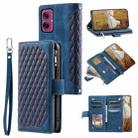 For Motorola Moto G55 Grid Texture Zipper Leather Phone Case with Lanyard(Blue) - 1