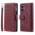 For Motorola Moto G55 Grid Texture Zipper Leather Phone Case with Lanyard(Wine Red) - 2