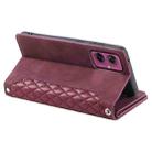 For Motorola Moto G55 Grid Texture Zipper Leather Phone Case with Lanyard(Wine Red) - 3