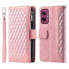 For Motorola Moto G55 Grid Texture Zipper Leather Phone Case with Lanyard(Rose Gold) - 2