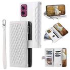 For Motorola Moto G55 Grid Texture Zipper Leather Phone Case with Lanyard(White) - 1