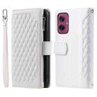 For Motorola Moto G55 Grid Texture Zipper Leather Phone Case with Lanyard(White) - 2