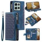 For Motorola Moto G75 5G Grid Texture Zipper Leather Phone Case with Lanyard(Blue) - 1
