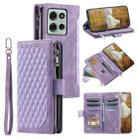 For Motorola Moto G75 5G Grid Texture Zipper Leather Phone Case with Lanyard(Purple) - 1