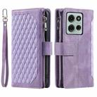 For Motorola Moto G75 5G Grid Texture Zipper Leather Phone Case with Lanyard(Purple) - 2
