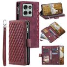 For Motorola Moto G75 5G Grid Texture Zipper Leather Phone Case with Lanyard(Wine Red) - 1