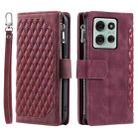 For Motorola Moto G75 5G Grid Texture Zipper Leather Phone Case with Lanyard(Wine Red) - 2