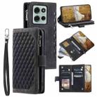 For Motorola Moto G75 5G Grid Texture Zipper Leather Phone Case with Lanyard(Black) - 1