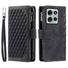 For Motorola Moto G75 5G Grid Texture Zipper Leather Phone Case with Lanyard(Black) - 2