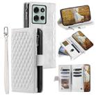 For Motorola Moto G75 5G Grid Texture Zipper Leather Phone Case with Lanyard(White) - 1