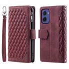 For Motorola Moto G05 Grid Texture Zipper Leather Phone Case with Lanyard(Wine Red) - 1